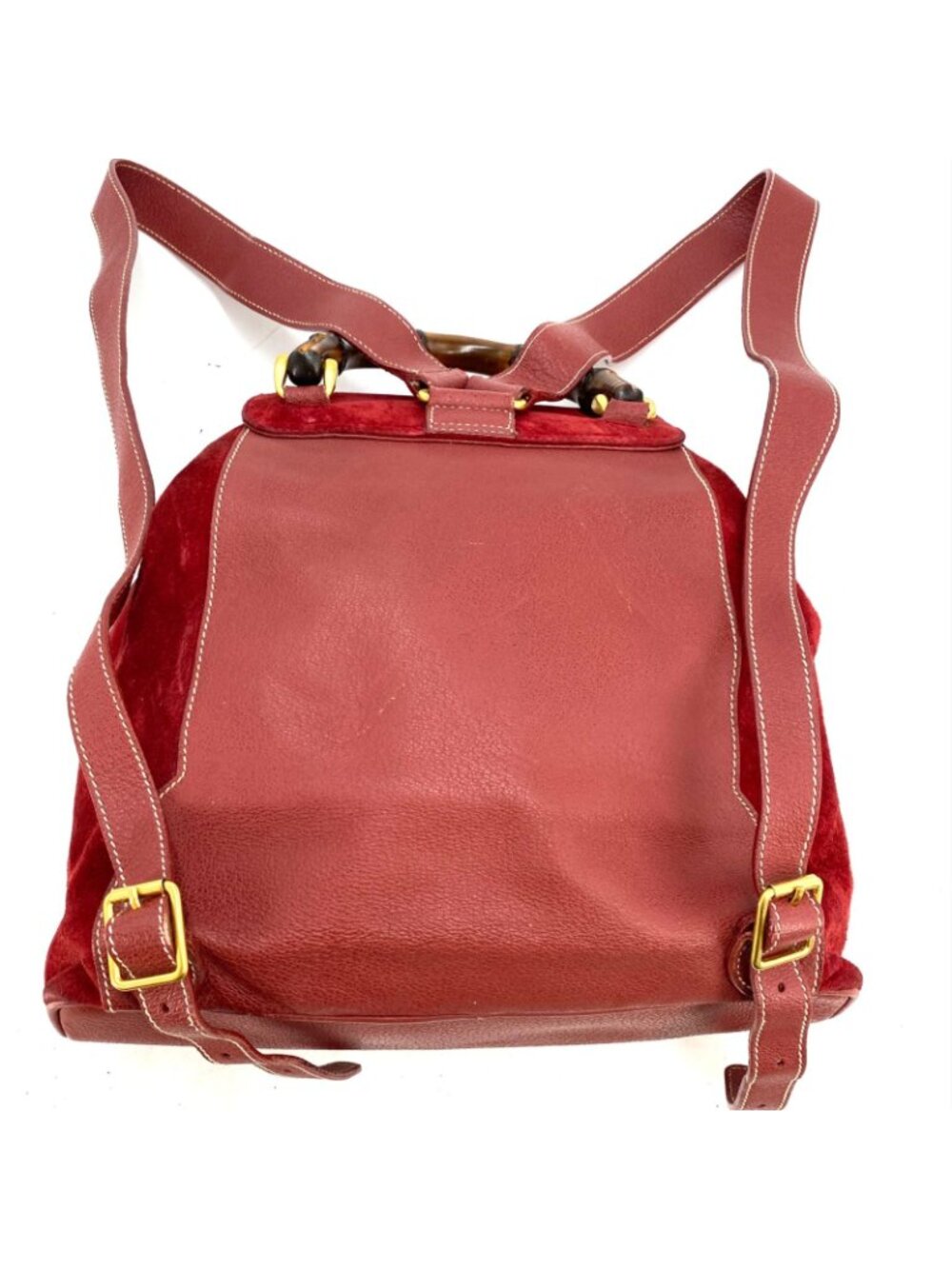 Gucci Backpack Suede Red Travel Business Bamboo - Picture 2 of 15